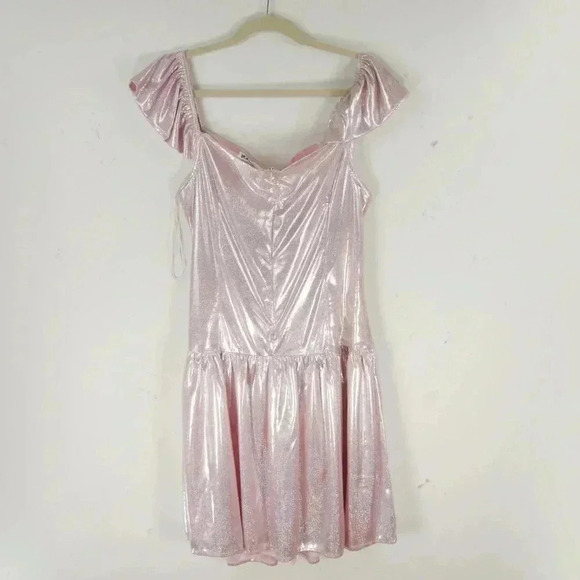 Batsheva Wendy Pink holographic effect Metallic Ruched Mini Dress - Picture 7 of 12
